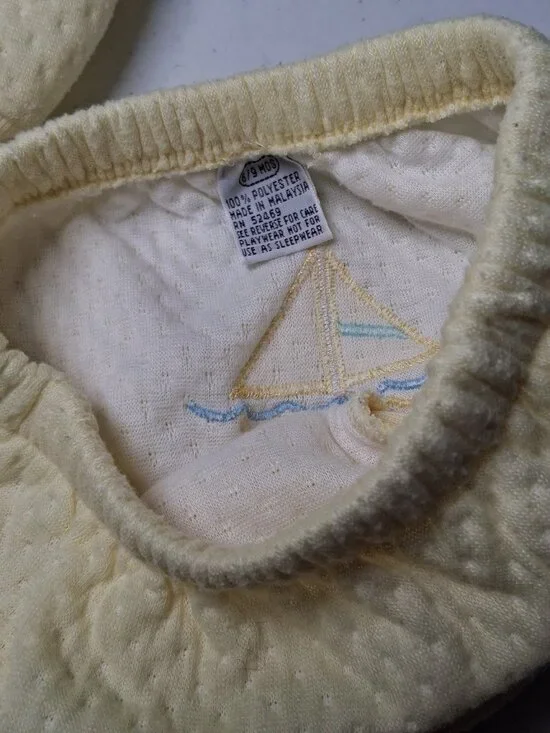 Vintage Baby Outfit Small Steps 6/9 Mos Yellow Sailboat Shirt Set Nautical 2 Pc - Picture 13 of 16